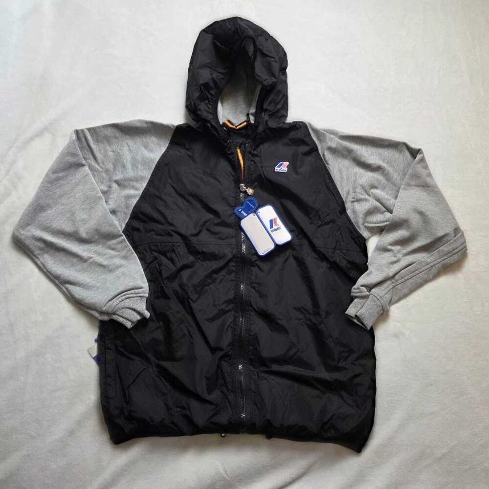 New M L K-WAY Le Vrai Claude remix 1 hooded rain jacket in black/gray